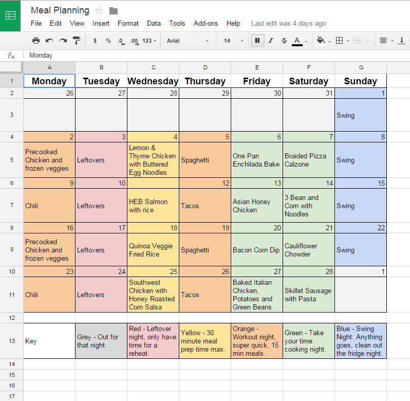Month of meal plans laid out